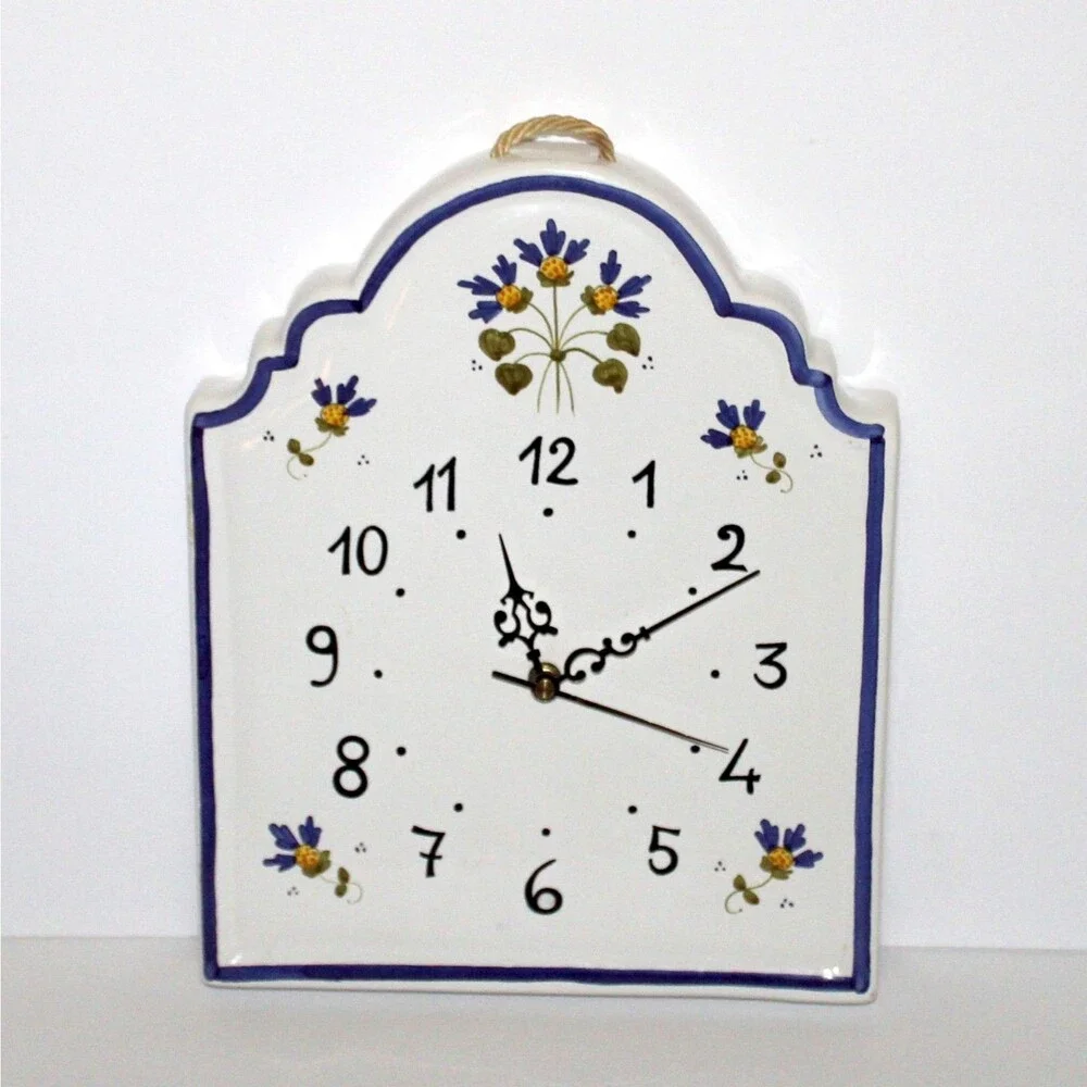 Vintage Williams Sonoma Porcelain Wall Clock Made in Italy white blue large